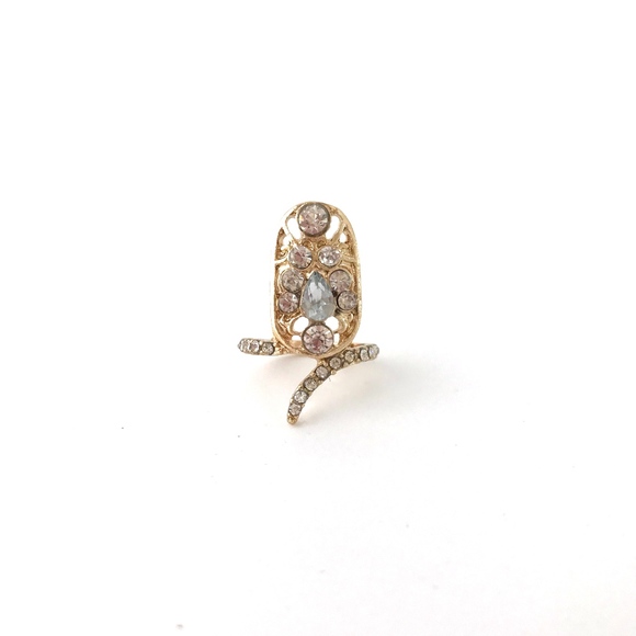 Gold Midi Ring with Rhinestone plate - Picture 2 of 6